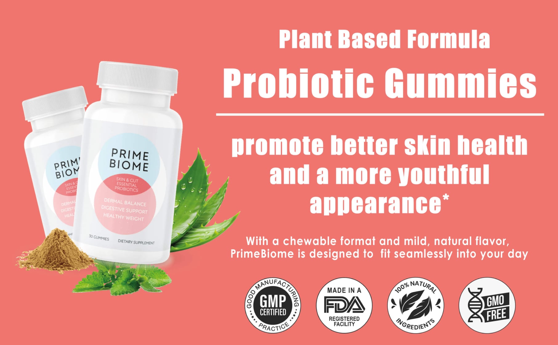 PrimeBiome probiotic supplement for gut and skin health
